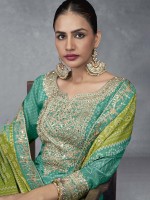 Aqua Green Real Chinon Digital Print Salwar Kameez